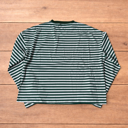 Relaxed fit striped long sleeve top tshirt in green/white.