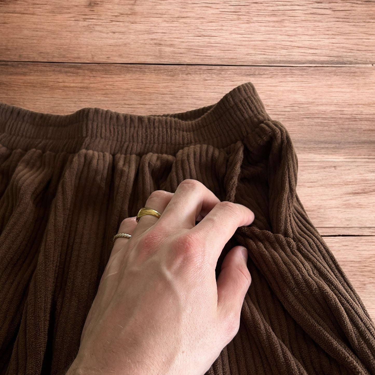 Super baggy wide leg relaxed fit corduroy trousers joggers in brown.