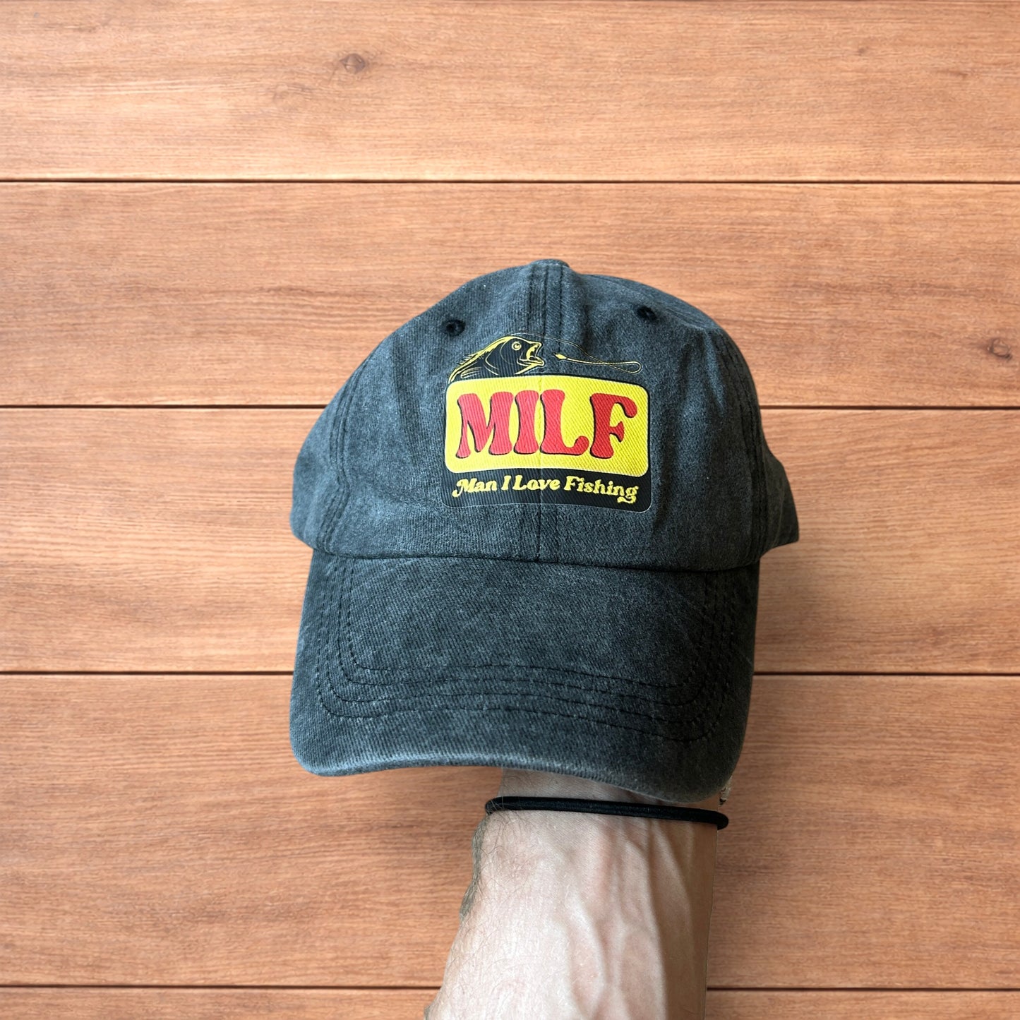 Vintage style Milf fishing cap hat in washed grey.