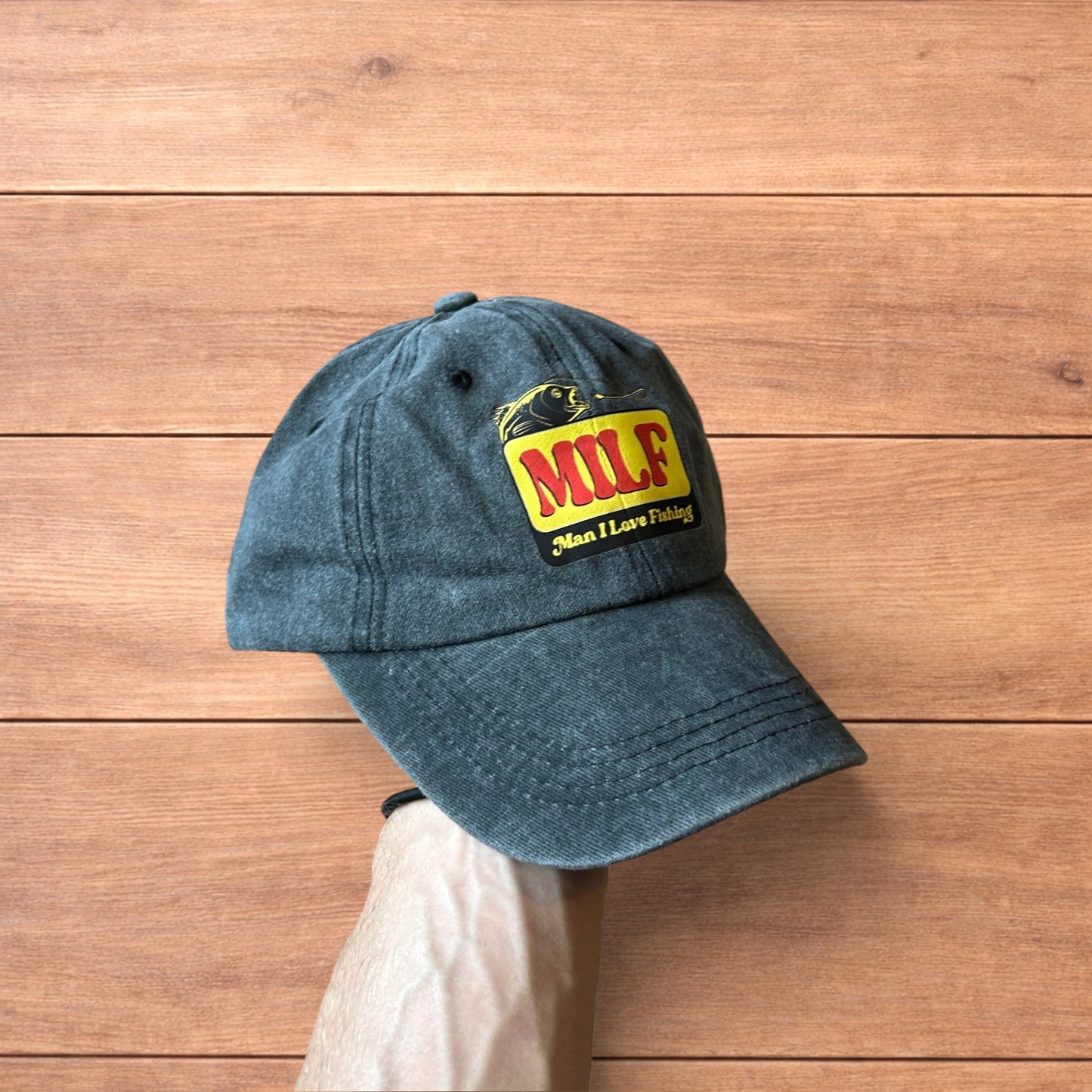 Vintage style Milf fishing cap hat in washed grey.