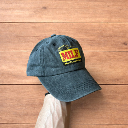 Vintage style Milf fishing cap hat in washed grey.