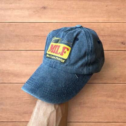 Vintage style Milf fishing cap hat in washed navy blue.