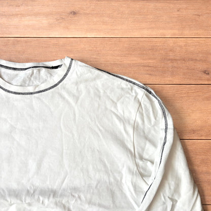 Vintage style relaxed fit long sleeve top tshirt in white.