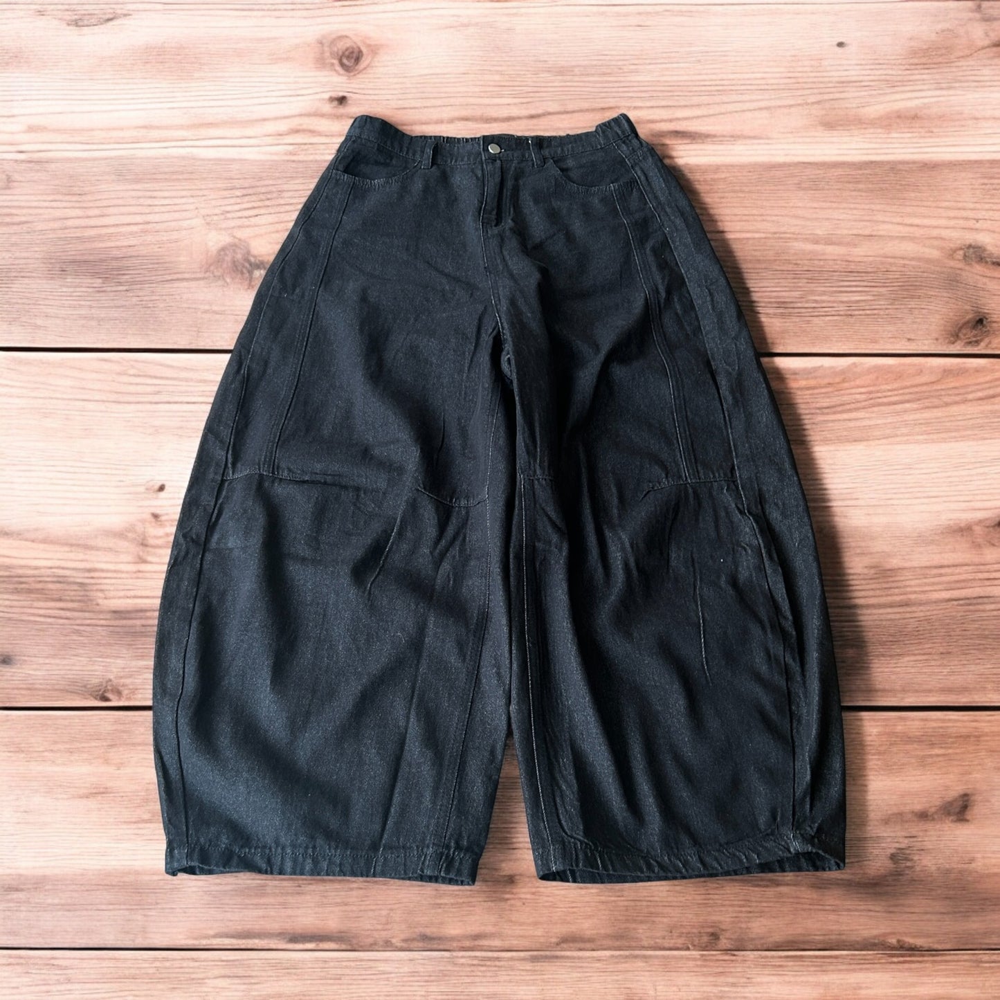 Super baggy raw denim style skater fit jeans in washed black.