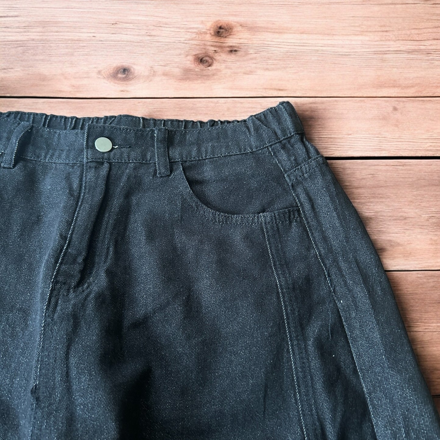 Super baggy raw denim style skater fit jeans in washed black.