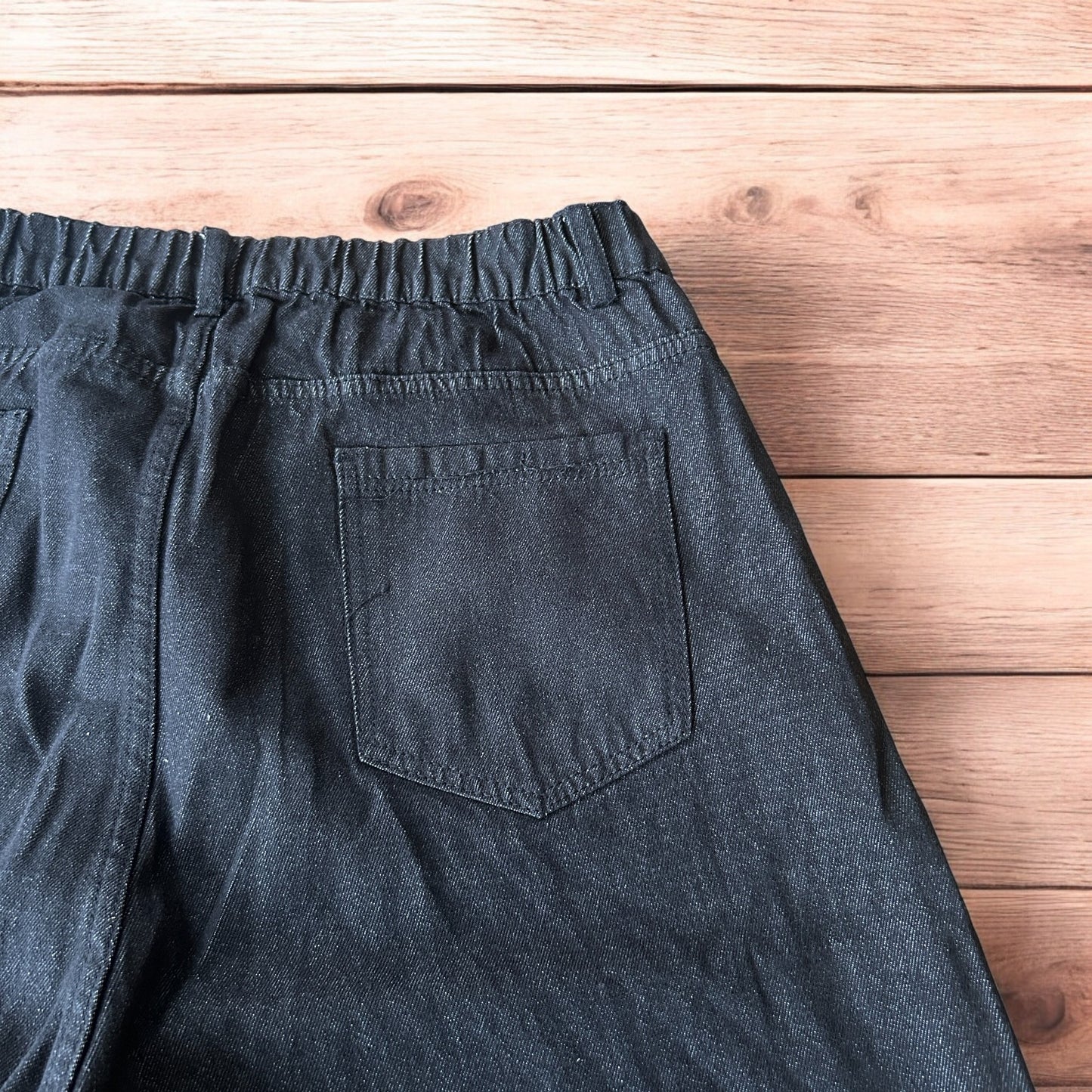 Super baggy raw denim style skater fit jeans in washed black.