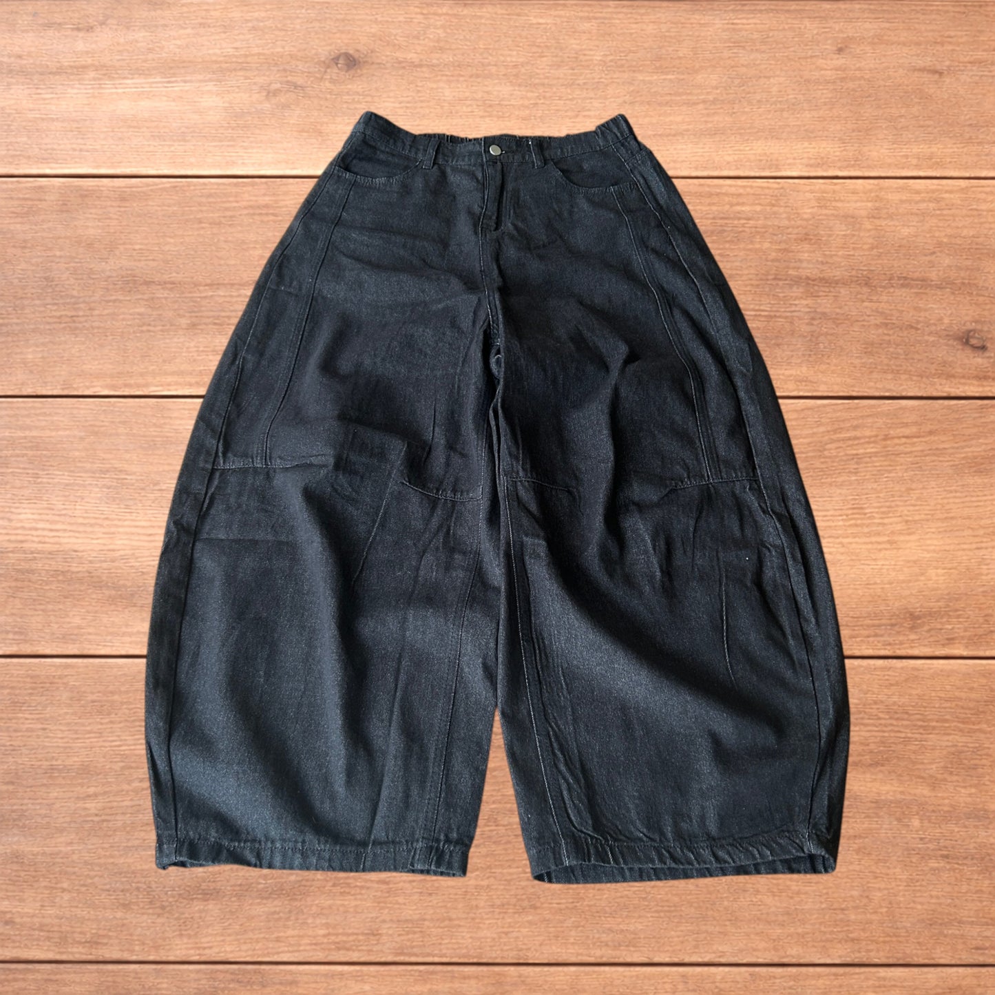 Super baggy raw denim style skater fit jeans in washed black.