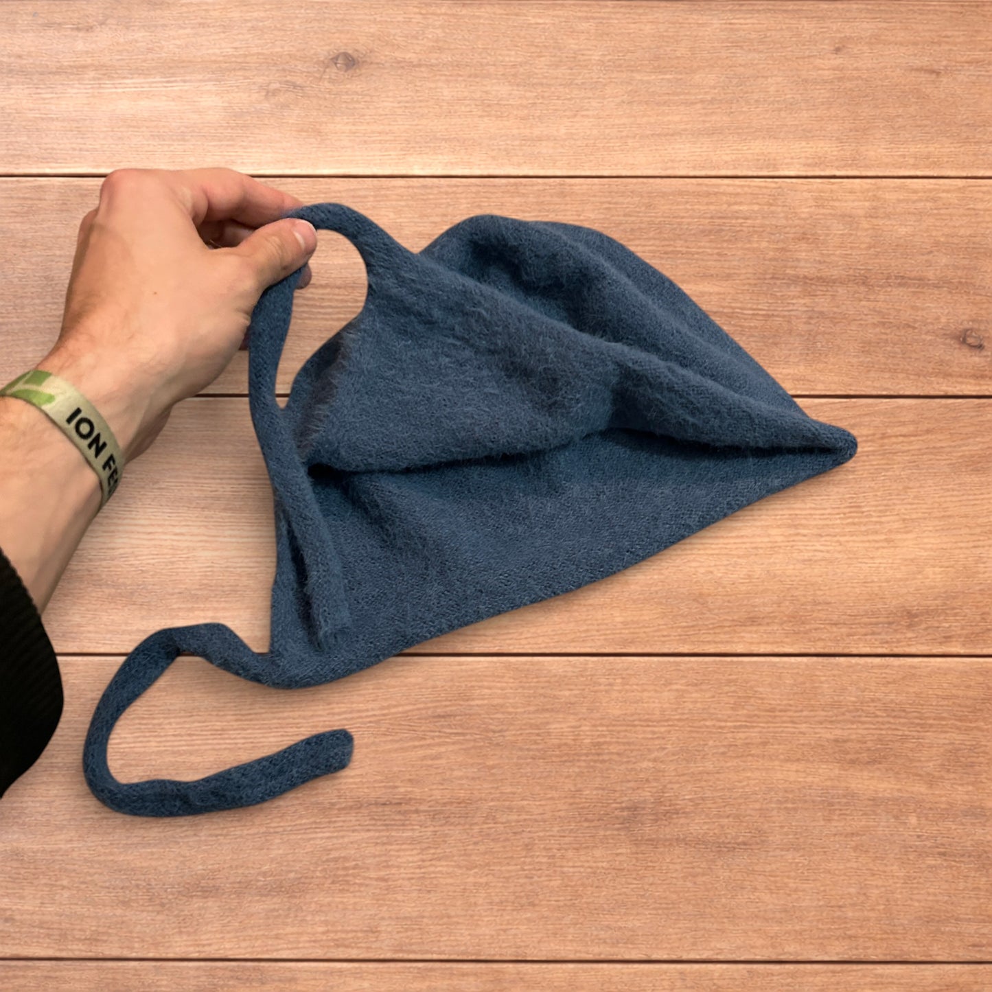 Lovely Y2k Japanese knitted beanie bonnet ear flap hat in dark blue.