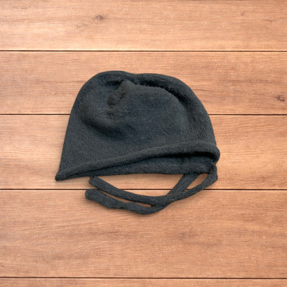 Lovely Y2k Japanese knitted beanie bonnet ear flap hat in dark blue.