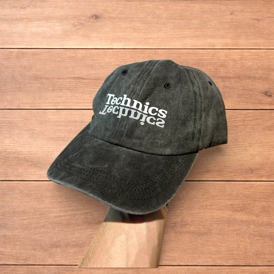 Vintage style Technics music dj cap hat in washed grey.