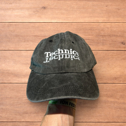Vintage style Technics music dj cap hat in washed grey.