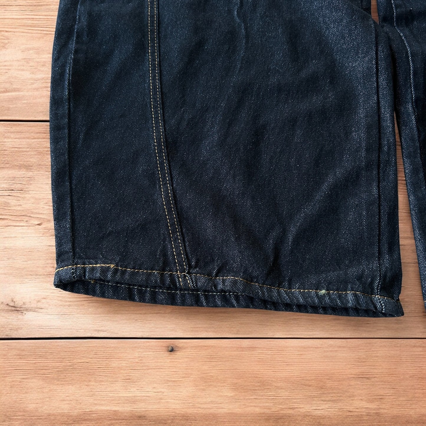 Vintage style baggy wide leg Korean fit jeans with embroidery in black.
