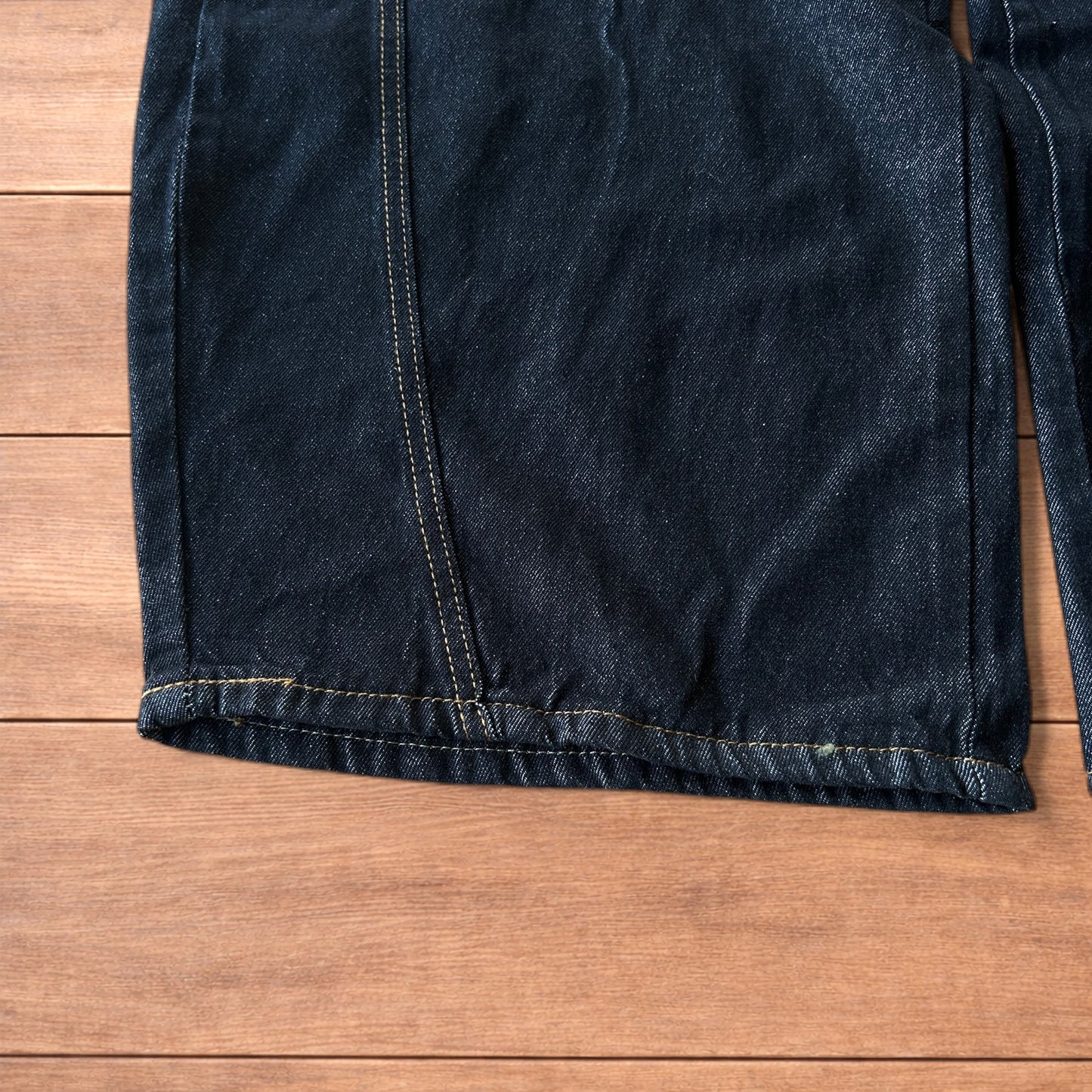 Vintage style baggy wide leg Korean fit jeans with embroidery in black.