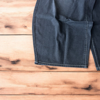 Super baggy wide leg balloon fit jeans in washed black.