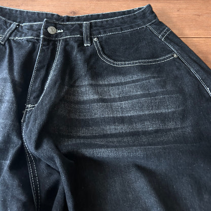 Super baggy wide leg balloon fit jeans in washed black.