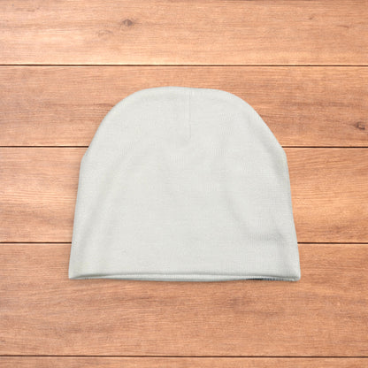 Cool Japanese vintage style beanie hat in white with graphic design.