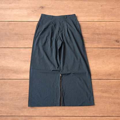Vintage style baggy wide leg pinstripe tailored trousers in charcoal grey.