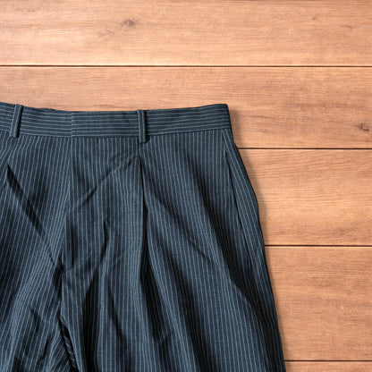 Vintage style baggy wide leg pinstripe tailored trousers in charcoal grey.