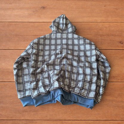 Oversized baggy reversible zip up hoodie jumper in checkered navy blue