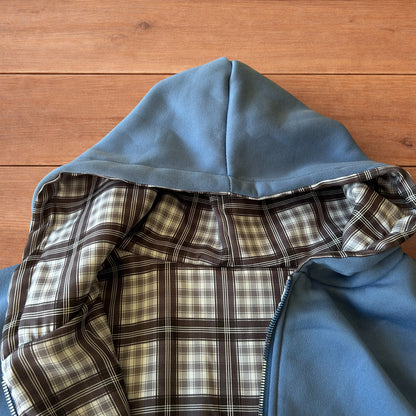 Oversized baggy reversible zip up hoodie jumper in checkered navy blue
