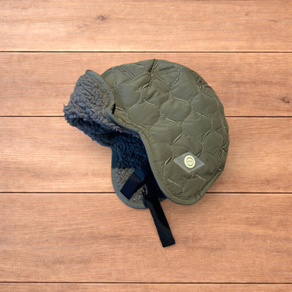 Insane Russian Trapper Korean padded fluffy hat cap in khaki green.