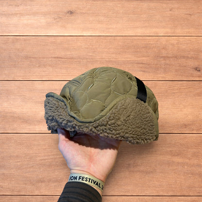 Insane Russian Trapper Korean padded fluffy hat cap in khaki green.
