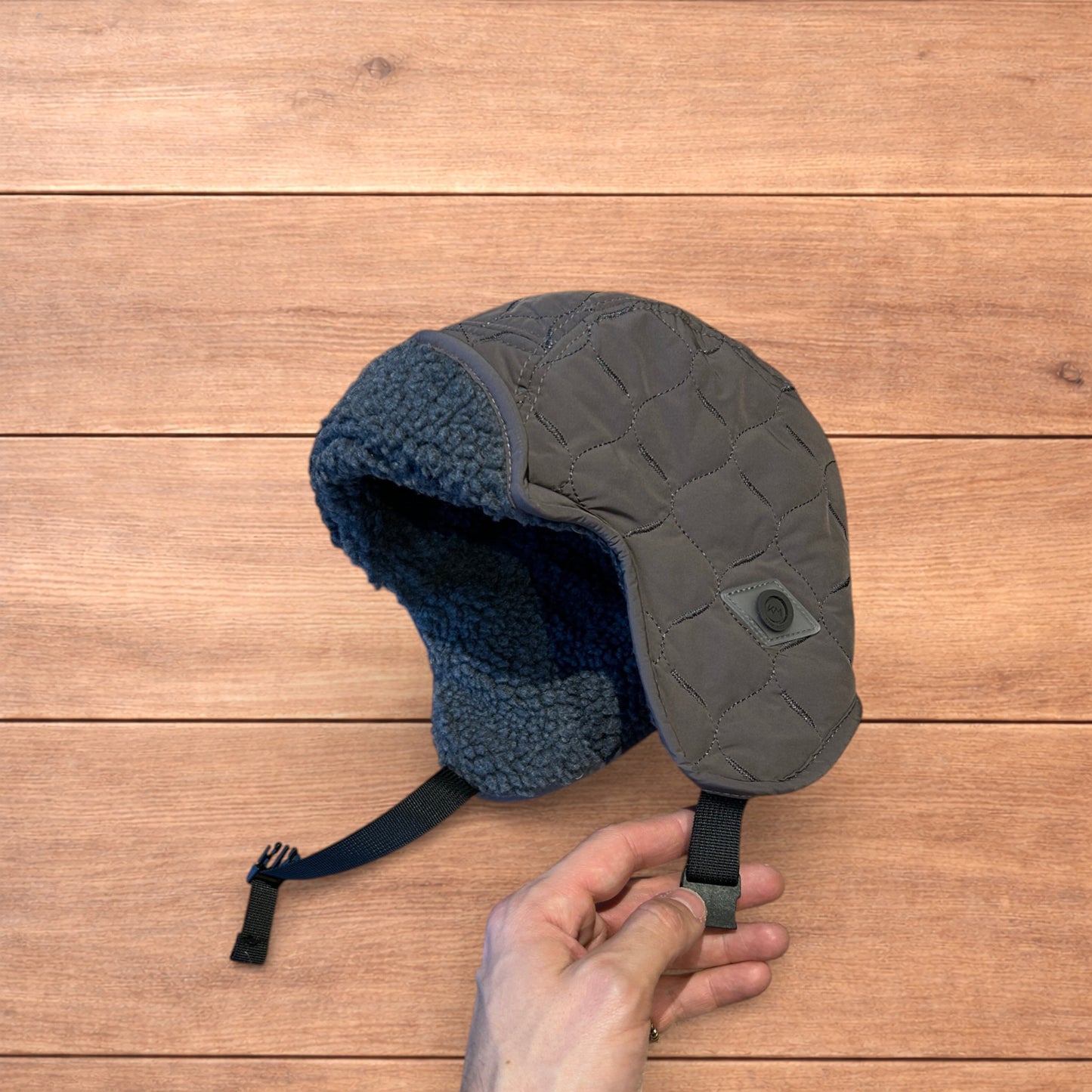 Insane Russian Trapper Korean padded fluffy hat cap in grey/blue.