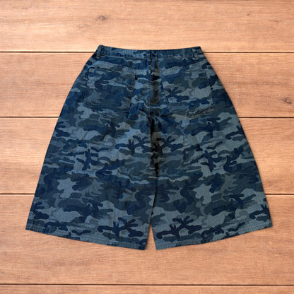 Super baggy wide leg cargo shorts jorts in army camo.