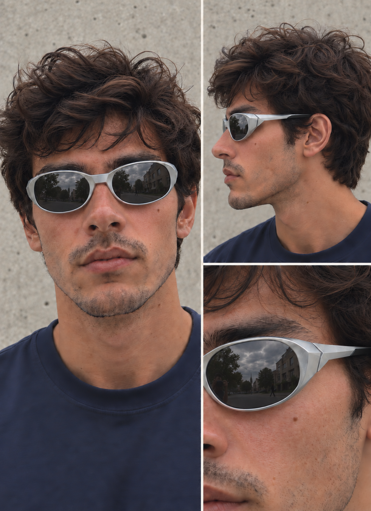 Mirrored polarised sunglasses in silver with black lens.