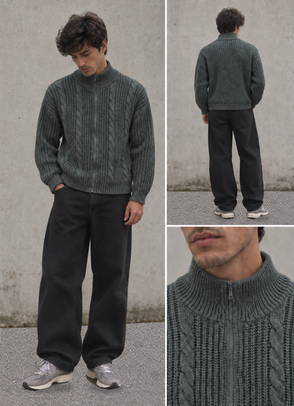 Vintage style knitted cardigan jumper in dark green.