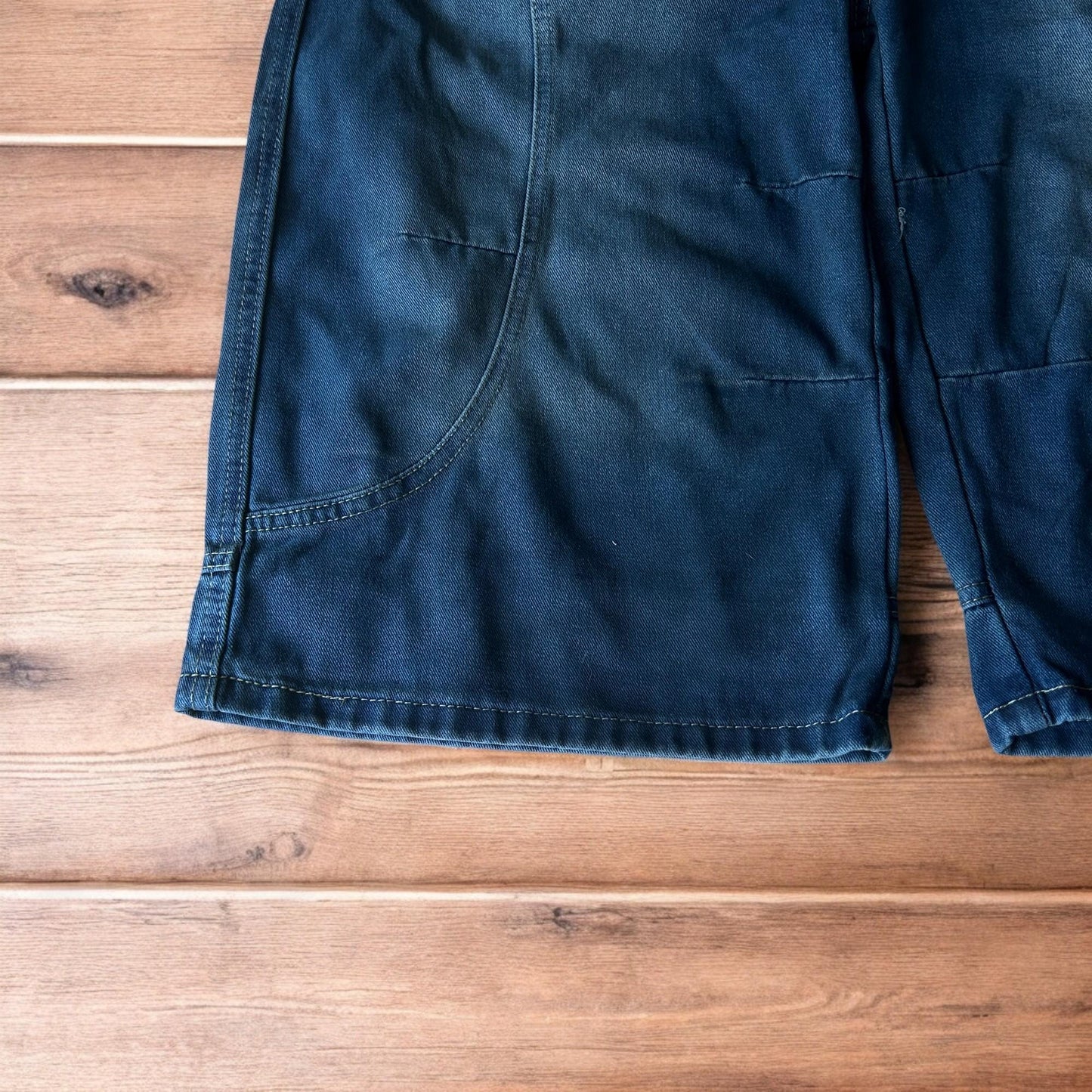 Incredible super baggy wide leg denim carpenter shorts jorts in dark blue wash.
