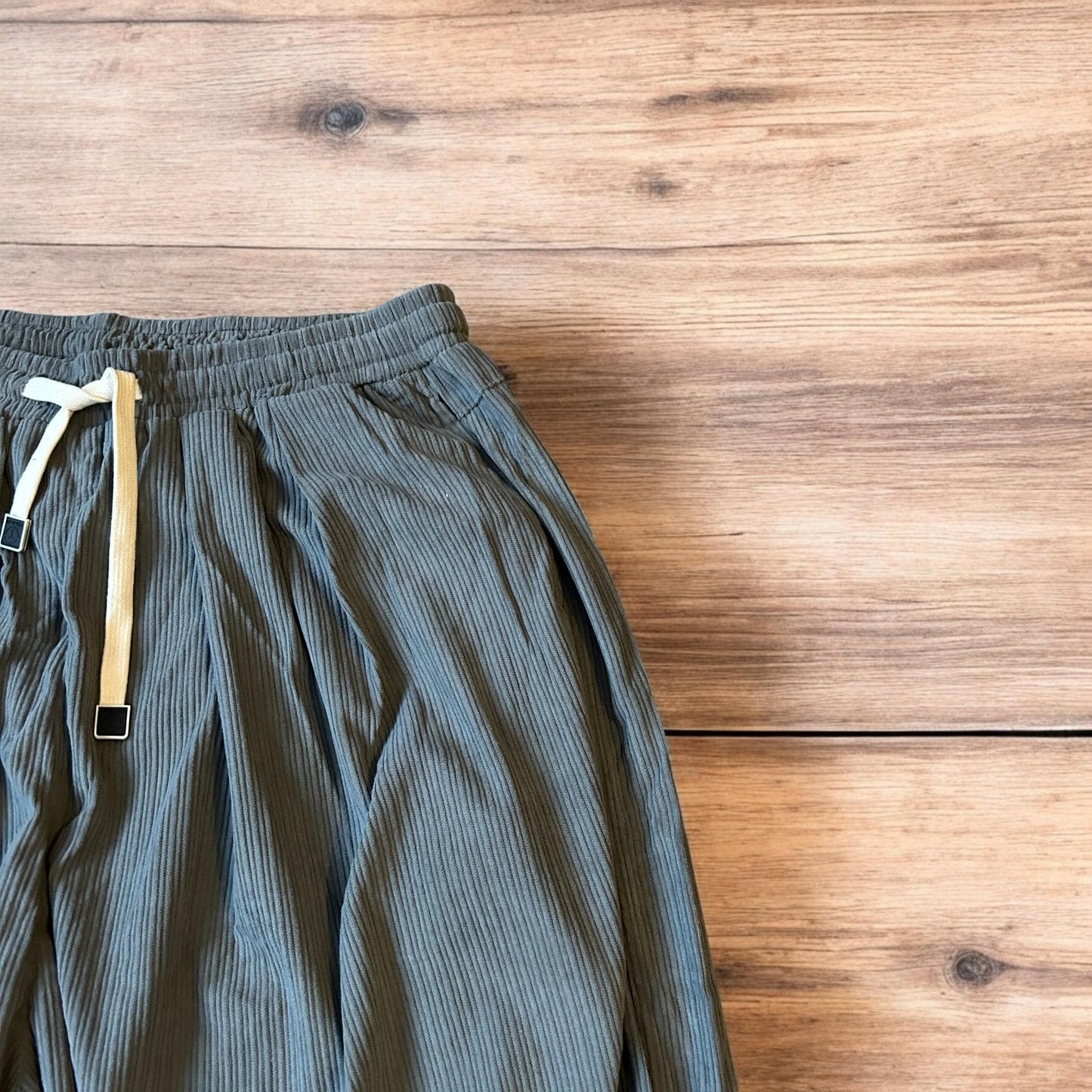 Super baggy wide leg relaxed fit corduroy trousers joggers in grey.