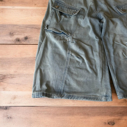 Incredible super baggy wide leg denim cargo shorts jorts in light blue wash.
