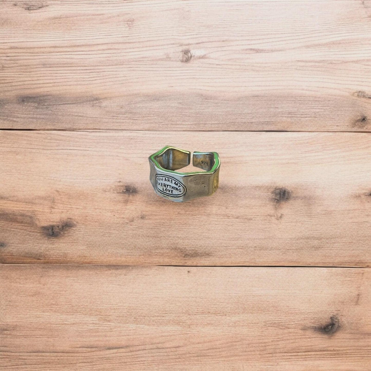 Vintage style stainless steel you are my everything love ring in silver/green. One size.