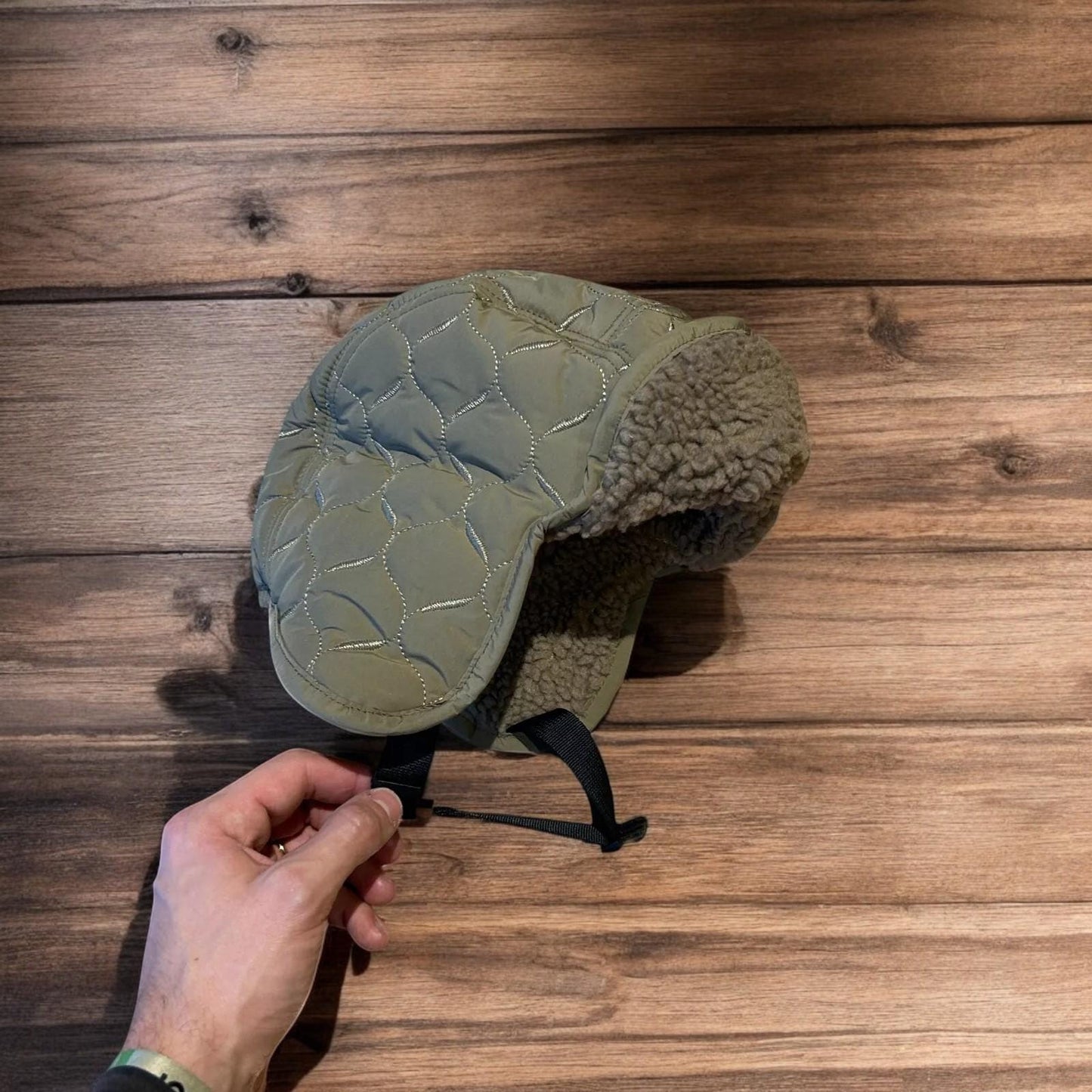 Insane Russian Trapper Korean padded fluffy hat cap in khaki green. One size.