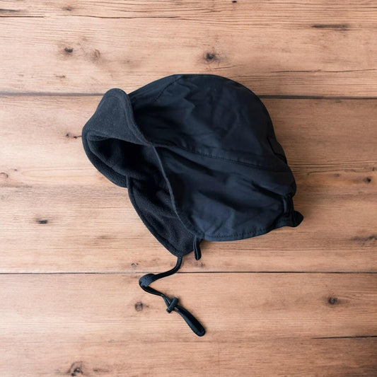 Insane Military Pilot Trapper padded fluffy hat cap in black. One size.