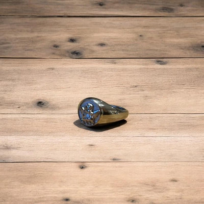 Lovely vintage style stainless steel angel signet ring in silver.
