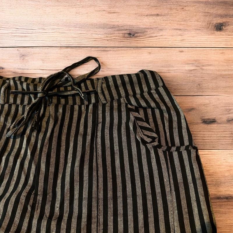 Vintage style baggy wide leg striped linen style trousers in black/grey.