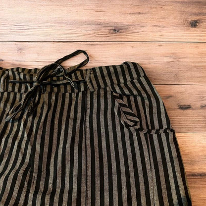 Vintage style baggy wide leg striped linen style trousers in black/grey.