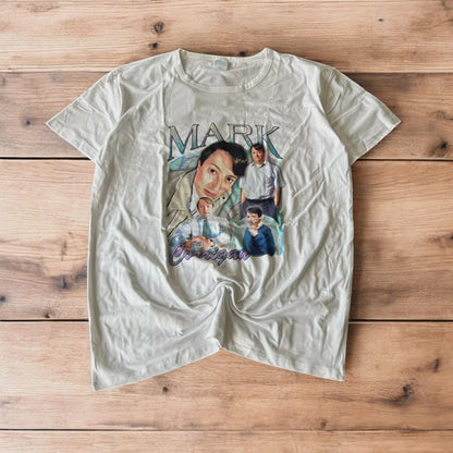 Novelty Peep Show Mark Corrigan T-shirt in white with front graphic print.