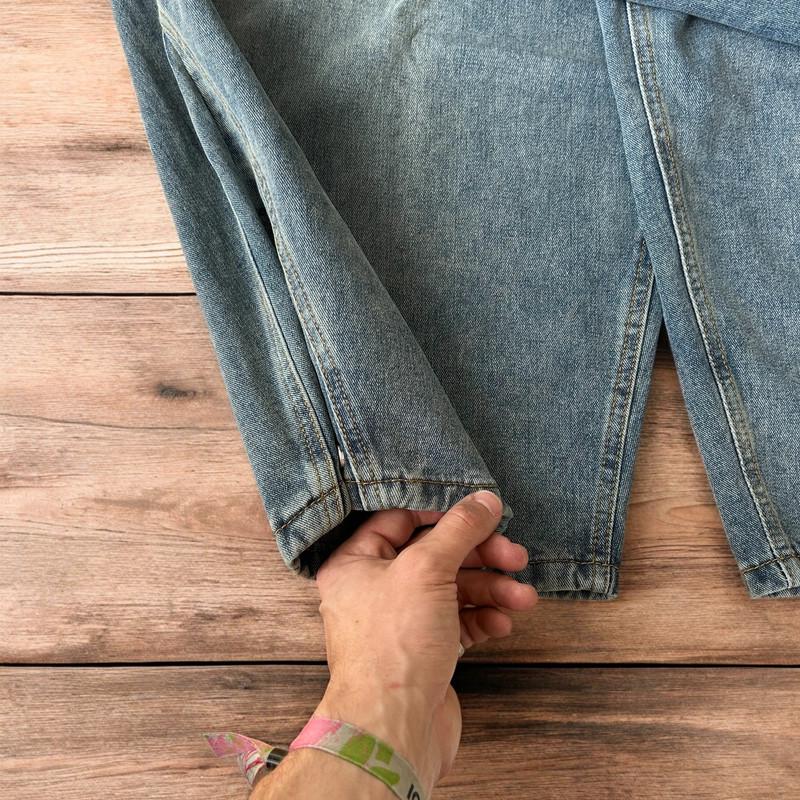 Incredible super baggy wide leg balloon fit jeans in mid blue wash.