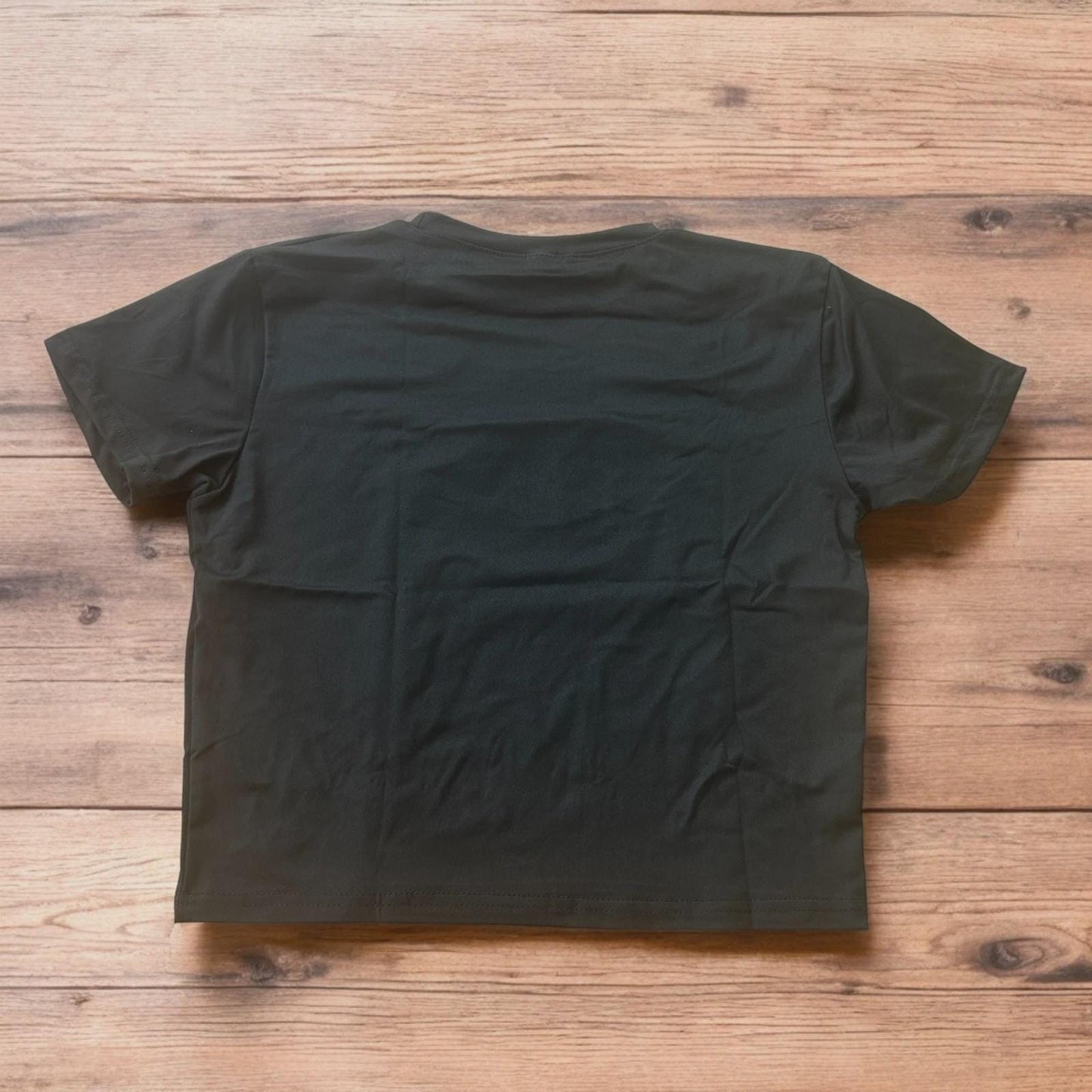 Vintage style baby cropped tshirt top in black with graphic print.