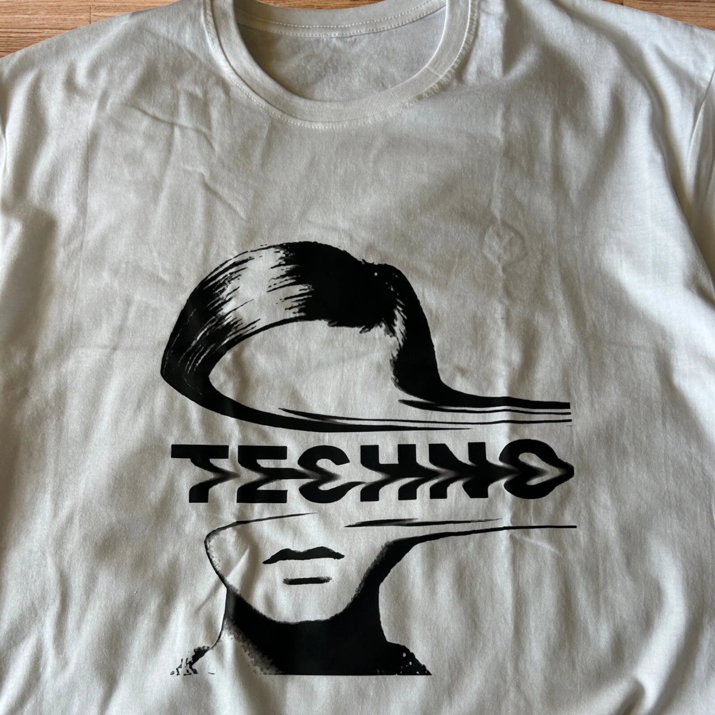 Techno Electronic Music Dj tshirt in white with front graphic print.