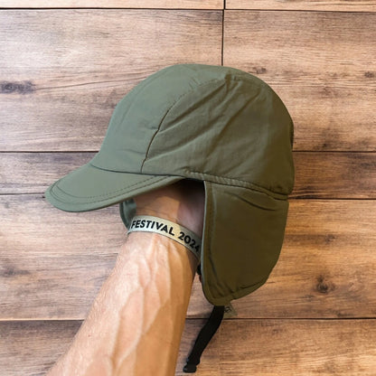 Insane Russian Trapper Korean padded hat cap in khaki green. One size.