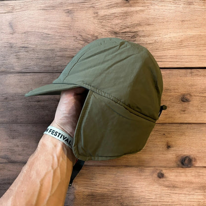 Insane Russian Trapper Korean padded hat cap in khaki green. One size.
