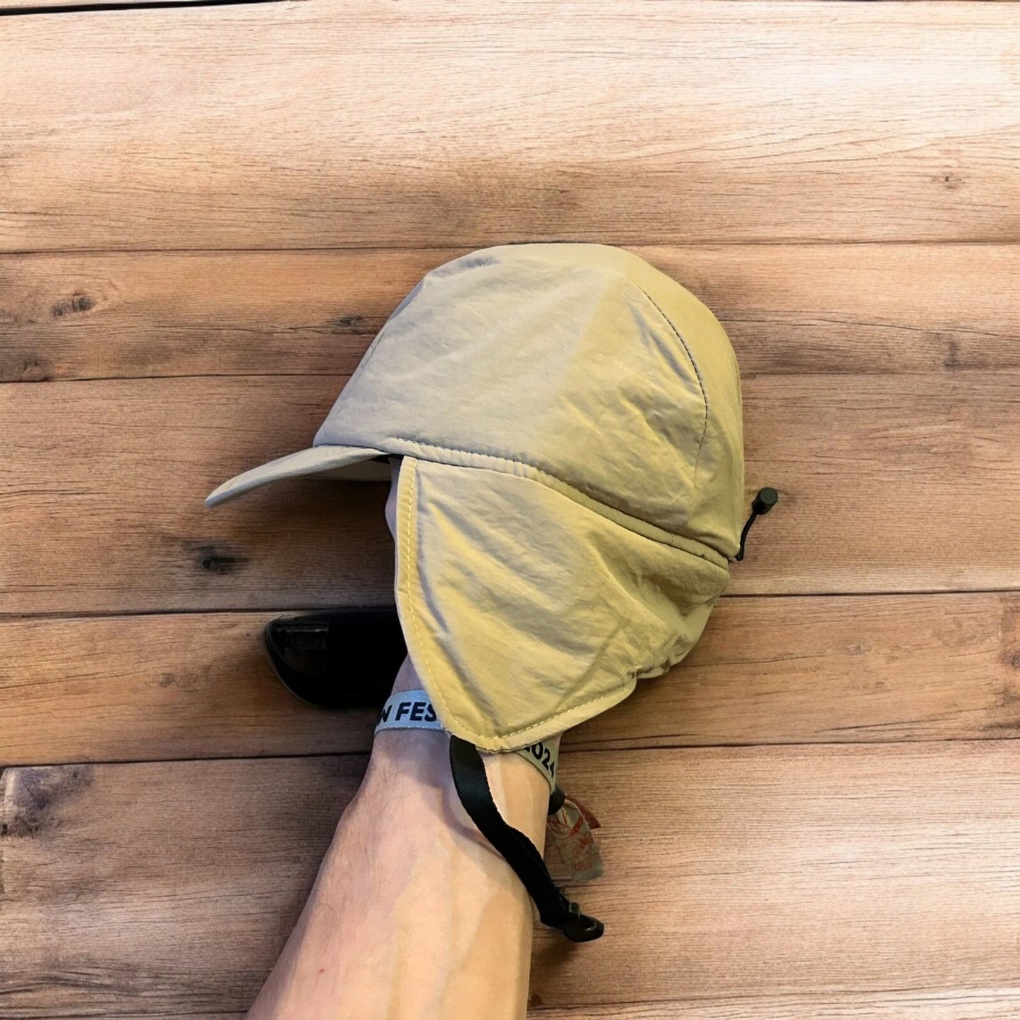 Insane Russian Trapper Korean padded hat cap in beige/cream. One size.