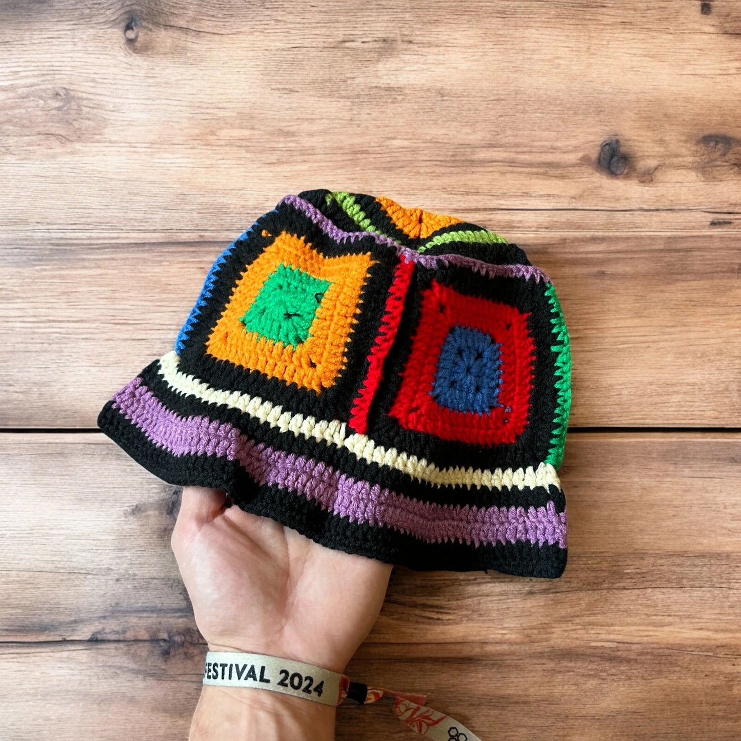 Lovely Korean handmade crochet knitted bucket hat in multicolour way. One size.