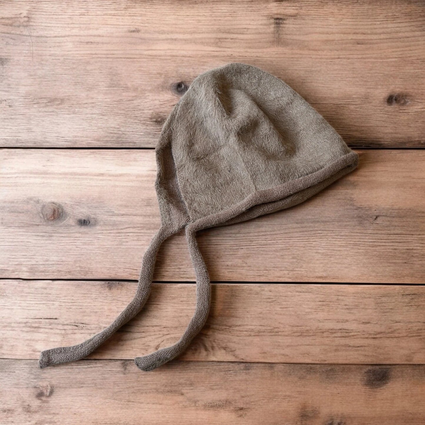 Lovely Y2k Japanese knitted beanie bonnet ear flap hat in coffee brown. One Size.