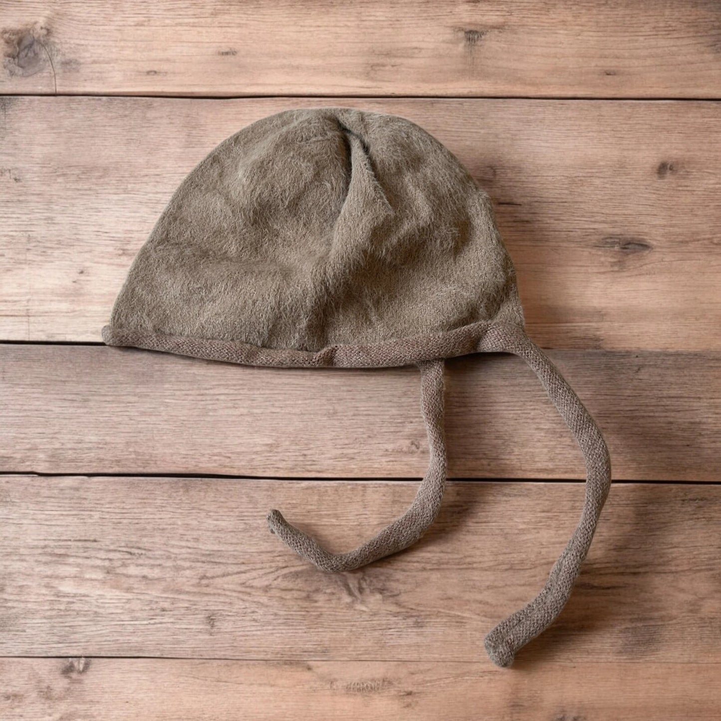 Lovely Y2k Japanese knitted beanie bonnet ear flap hat in coffee brown. One Size.