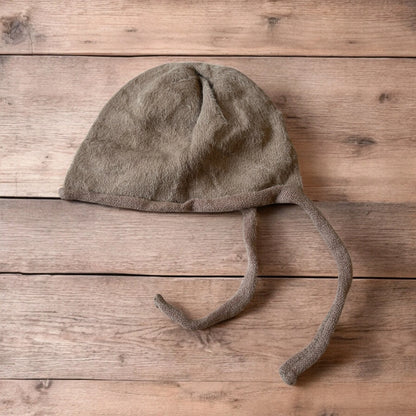 Lovely Y2k Japanese knitted beanie bonnet ear flap hat in coffee brown. One Size.